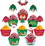 24 pcs Christmas Cupcake Toppers Wrappers