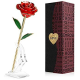 24k Gold Rose, Gold Plated Long Stem Green Leaf Forever Rose is Handmade from Real Rose Flower