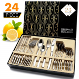 Cutlery Set Elegant Life Flatware Set 24-Piece Stainless Steel Silverware Sets High-Grade Mirror Polishing Cutlery Set Multipurpose Use for Home and Kitchen with Gift Box Service for 6