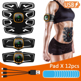 Abs Trainer Muscle Toner, EMS Muscle Stimulator with LCD Display & USB Rechargeable & 12PCS Replacement Gel Pads, Muscle Training Ab Belt Fitness Training Gear for Men & Women