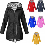 Acret Women Casual Hooded Neck Long Sleeve Solid Zipper Closure Long Windbreaker Coats.