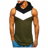 Anglewolf Men’s Hooded Patchwork Vest Tank Tops Casual Sleeveless Sports T-Shirt Top