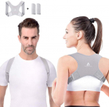 Anoopsyche Adjustable Posture Corrector for Men Women, Upper Back Brace with Anti-scratch Pads, Physical Therapy Posture Brace for Back, Shoulder, Spinal Support Relief Neck Pain Gray&Black