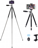 ASHANKS Travel Phone Tripod 110cm, Extendable Tripod with Bluetooth Remote and Adjustable Phone Mount