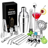 Baban making 22 pieces Barware 550ml stainless steel Bar tool Bartender Kit with 4 whisky stone catcher gift set and cocktail book, m.