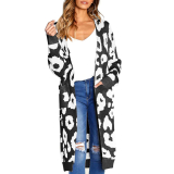 Borlai Women’s Long Sleeve Casual Open Front Leopard Knitted Sweater Coat Cardigan Pockets.