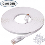 Cat 6 Ethernet Cable 7.6 m, High speed Gigabit Flat Network Cable with clips (White)