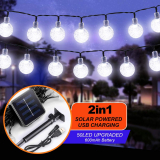 Cold white Solar Fairy Lights USB and solar charging