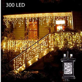 Curtain Lights 300 LED, TryLight Fairy Lights Plug in 29v Low Voltage Window Icicle String Lights 8 Modes Twinkle Starry Decoration Wire Lighting for Party Backdrop Wedding Room Gift(Warm White)