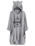 Dresswel Women Be Kind Hoodie Sweatshirt Long Sleeve Pullover Cat Ear Hooded Tunic Top Jumper Blouse.