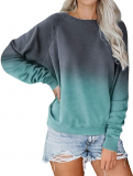 Dresswel Women Long Sleeve Tops Gradient Color Block Sweatshirt Crew Neck Pullover Jumpers Sweater