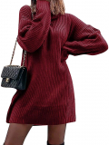 Dresswel Women Long Sleeve Turtle Neck Sweater Dress Chunky Cable Knitted Jumper Pullover Knitwear