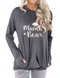 Dresswel Women Mama Bear Sweatshirt Pullover Crew Neck Long Sleeve Tops Jumpers Blouse with Pockets