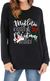 Dresswel Women Mistletoe Kisses Christmas Wishes Sweatshirt Xmas Jumpers Pullover Long Sleeve Tops