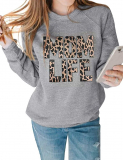 Dresswel Women Mom Life Sweatshirt Leopard Print Pullover Crew Neck Long Sleeve Tops Jumpers Blouse