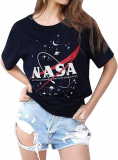 Dresswel Women NASA T Shirt Aeronautics Space Graphic T Shirts Crew Neck Short Sleeve Tops Tee