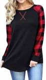 Dresswel Women Plaid Patchwork Tunic Tops