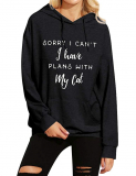 Dresswel Women Sorry I Cant I Have Plans with My Cat Fleece Hoodie Pullover Hooded Sweatshirt Jumper