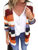 Dresswel Women Striped Cardigans Open Front Long Sleeve Knitwear Knitted Sweater Coat Outwear Tops.