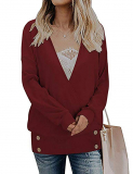 Dresswel Women V Neck Long Sleeve Hoodie