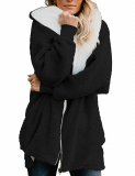 Dresswel Women Zipped Hoodie Fluffy Fleece Hooded Coat Jacket Long Sleeve Cardigan Winter Outwear