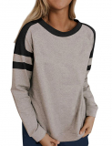 Dresswel Womens Sweatshirts Striped Colorblock Pullover Crew Neck Long Sleeve Tops Jumpers Blouse