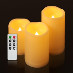 EverBrite 3-Piece Flameless Candles Set Battery Flickering Candles with Remote Ivory Wax Pillar for Bathroom, Kitchen, Home Decoration