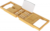 Homfa Bamboo Bath Tray Bathtub Caddy Extendable Bath Rack Bridge with Wine Glass Holder Book Phone iPad Rest