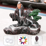 Jeteven Backflow Incense Burner Home Ceramic Backflow Incense Incense Holder Censer with 10 Pcs Cones and 1 Ceramic Sitting Buddha Ornament