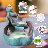 Jeteven Lotus leaf Backflow Incense Burner Incense Holder Censer with 10 Pcs Cones in Exquisite Present Box