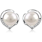 J.Rosée Pearl Stud Earrings 925 Sterling Silver Freshwater Cultured Pearl 5A Cubic Zirconia Earrings for Women Girl