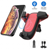 Kuulaa Wireless Car Charger,Qi Fast Wireless Charger Car Vent Mount Phone Holder 360° Rotating,10W for Galaxy s9/s9+/s8/s8+/s7/s6,Standard charge for iPhone 8/8 Plus/X/XS/XR (Red).