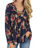 Lace Up V Neck Tunic Blouse