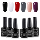 Lagunamoon Gel Nail Polish Set 6 Classic Colours Black White Red Gray Dark Purple Nude Gel Polish Soak Off UV LED Manicure Set Requires Drying Under Nail Lamp,8ML Each Bottle.