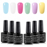 Lagunamoon Gel Nail Polish Set,Mixed 6 Colours Yellow Light Green Blue Purple Pink White Gel Nail Polish Soak Off UV LED Manicure Set Requires Drying Under Nail Lamp-Lighten the Mood.