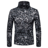 Leopard Print Long Sleeve High Collar Slim Male Undershirt