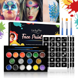 Luckyfine Face Paint Kit Face and Body Paint with 12 Colors Oil Paint, Face and Body Art Kit with Templates, Easy to Wash, Suit for Children and Adults, Parties