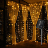 MagicLux Tech 300 LED Solar Curtain String Lights 8 Mode Decorations for Window, Garden, Yard, Patio, Pavilions, Fences, Flower Sheds, Christmas, Tree, Party, Holiday (Solar Warm Curtain Lights)