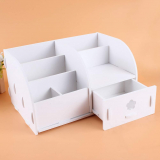 Multifunctional Makeup Organiser Cosmetic Storage Box Desktop Organiser Display Box Rack Jewelry Storage Case Container Holder with 1 Drawer and 6 Spaces for Make Up Jewelry, White, 37 x 18 x 15 cm