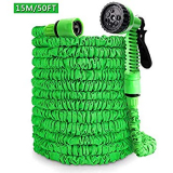 Ohuhu Expanding Garden Hoses, 50ft Extendable Hose with 8-Phase Nozzle for Car Washing, Garden Watering,Green 50ft/15m