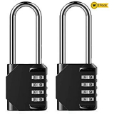 ONUEMP Combination Lock, 2 Pack Long Padlock Locker Locks, Weather Proof Heavy Duty Lock with 4-Digit Smooth Dial for School Gym, Outdoor, Garden Gate, Cabinets, Toolbox, Case – Black