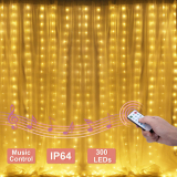 OUSFOT Curtain Lights 300 LED IP64 Sound Activated Christmas Lights Indoor Outdoor 4 Music Modes & 8 Lighting Modes Decorative Lights Curtain Music Sync Light for Bedroom Christmas