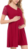 Pasithea Women’s Breastfeeding Nightdress Maternity Pyjamas Set Nursing Nightwear Full Length Nightshirt A-line Hospital Dress