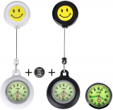 Pcs2 Unisex Luminous Nurse Fob Watch Glow with Whole Dial & Pointer, Retractable Digital + 1 Extra Battery Pocket Watch, Cheerful Smile Face Clip on Pocket Brooch Watches Doctors Nurses Gift