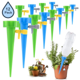 Petyoung 12 PCS Self Watering Spikes Automatic Irrigation Watering Drip Devices with Slow Release Control Valve Switch for Outdoor Indoor Flower or Vegetables.