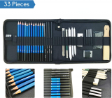 Professional 33pcs Art Sketching Pencils Set with Charcoals, Pastels, Tools, Erasers, Zipper Bag for Kids, Students, Artists.