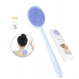 Silicone Body Brush Bath Shower Cleaning Scrubber with Ultra-soft Bristles and Long Handle, BLUE.