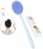 Silicone Body Brush Bath Shower Cleaning Scrubber with Ultra-soft Bristles and Long Handle, BLUE