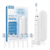 Sonic Electric Toothbrush, USB Rechargeable Toothbrush, 2 Mins Smart Timer 6 Brushing Modes with 8 Replacement Brush Heads, Fully Washable with Travel Case White by Phniti.