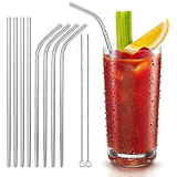 Stainless Steel Straws, Reusable 8 Set Metal Drinking Straws with 2 Cleaning Brush for Cocktail, Drinks, Smoothie, Milk, Juices